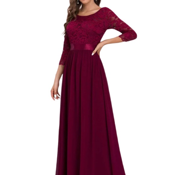 Bridgerton Goth Fairy Gown Burgandy Lace Chiffon Skirt 3/4 Sleeves 4 - Picture 3 of 16